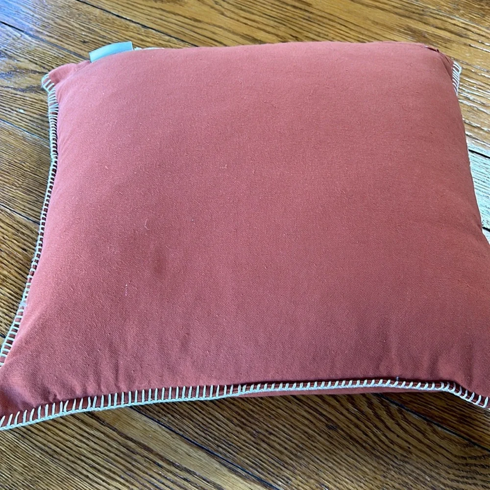 Rae Dunn FAMILY. embroidered 20” square burnt orange pillow with feather pillow